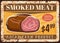 Smoked meat rusty metal plate with vector card