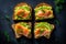 Smoked salmon and avocado sandwiches. Flat lay, top view composition. Gnerative Ai image