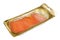 Smoked salmon fillet in sealed standard plastic packaging isolated