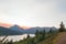 Smokey Sunset over Lower Two Medicine Lake in Glacier National Park in Montana USA durng the 2017 fall fires