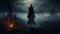 Smokey Witch Walking At Night: A Spooky 8k Horror Scene