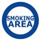 Smoking area sign in blue over white background. Simple and clean sign.