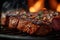 Smoky BBQ, veal steak, grilled meat, barbecue delight, sizzling flavor