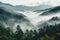 Smoky cloudy mountains trees view. Generate AI