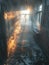 Smoky Hallway Filled With Billowing Clouds of Smoke. Generative AI.