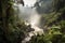 smoky jungle, with view of rushing river and waterfalls
