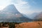 Smoky view of Bearhat Mountain seen from Hidden Lake hiking trail overlook in Glacier National Park duirng the 2017 fall fires in