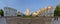 Smolny cathedral panorama under sunset light.