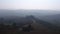 Smooth aerial top view flight drone. foggy morning Tuscany valley Italy autumn