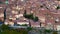 Smooth aerial top view flight drone. Mountain city Cortona Tuscany Arezzo Italy