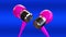 Smooth beautiful rotation of pink headphones on a blue background