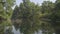 Smooth forward movement of the boat along the mysterious river channel