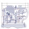 Smooth free technological drawing of the refrigeration unit. Drawing of a machine chill