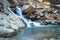 Smooth Long Exposure of Waterfall. Creamy Beautiful waterfall falling off a cliff in the mountas