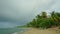 smooth panorama from tropical sandy beach with green palm to blue ocean