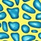 Smooth pebble blue stones on yellow background. Abstract seamless pattern