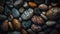 Smooth pebble collection, abstract pattern in stone material generated by AI