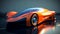 Smooth, shiny sports car races on aerodynamic motor racing track generated by AI