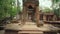 Smooth shot of entrance of building at Angkor Wat temple in Cambodia