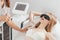 Smooth skin under the arms. Woman on laser hair removal. Blonde woman having underarm Laser hair removal epilation.
