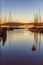 Smooth water in Geneva harbour at dusk