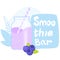Smoothie bar with glass jar. Blueberries purple smoothie. Healthy diet food.