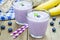 Smoothie with blueberry, banana, oats, almond milk and yogurt