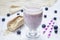 Smoothie with blueberry, banana, oats, almond milk and yogurt