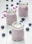 Smoothie with blueberry, banana, oats, almond milk and yogurt