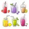 Smoothie hand drawn. Summer cold fruits drinks healthy liquid shake food juice for diet vector sketch pictures