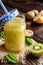 Smoothie with yellow melon, kiwi and passion fruit