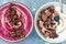 Smoothies bowls with chocolate muesli