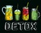 Smoothies, detox cocktail day poster in sketch color style. Set of hand drawn ingredients for a cocktail or detox drink