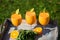 Smoothies with small umbrellas on tablet, in Summer