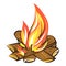 Smore campfire icon, cartoon style