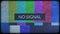 SMPTE color bars with VHS effect. Effect retro TV with kinescope. Old CRT TV color rendering test with text - NO SIGNAL