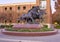 `SMU Mustangs`, a bronze sculpture by artist Miley Frost ont he campus of Southern Methodist University in Dallas, Texas