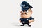 Smug policeman stands upright. Blue uniform