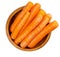 Snack carrots, ready-to-eat, in a wooden bowl
