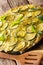 Snack Italian summer zucchini tart with flowers close-up. vertic
