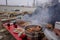 Snack stalls in the cattle and sheep trading market in Yili, Xinjiang in winter