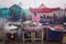 Snack stalls in the cattle and sheep trading market in Yili, Xinjiang in winter