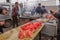 Snack stalls in the cattle and sheep trading market in Yili, Xinjiang in winter