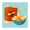 Snack vector illustration. Vintage card with chips