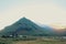 Snaefellsjokull, view of the famous mountain snow and the village in the western of Iceland, Europe