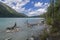 Snags near the shore. Kucherla lake. Altai Mountains, Russia.