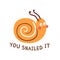 Snail baby insect. Cute baby snail, childish insect. You snailed it funny congratulations, wishes, birthday card