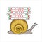 Snail Carries Pizza Boxes, Side view. Slow Pizza Delivery. Symbol of Slowness. Modern flat Vector illustration.