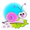 Snail, flowers and green leaf - Kid Illustration