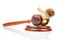 Snail and gavel of justice on a white background. The concept of slow adoption of laws and judicial decision. law and law in